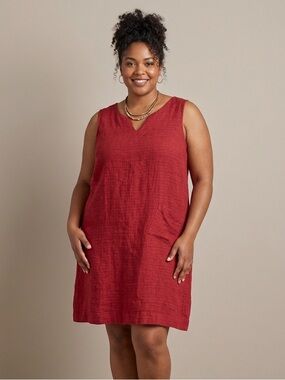 Flax Sz 1X Red Linen Relaxed Sleeveless Lagenlook Dress